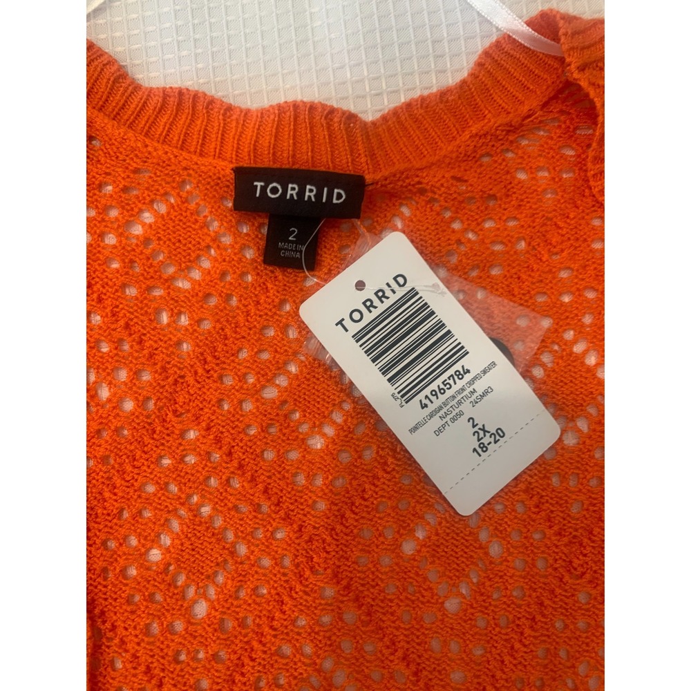 (H-237)Torrid Womens Orange Open Knit Cardigan Sweater Size 2X Plus Short Sleeve - Picture 6 of 9